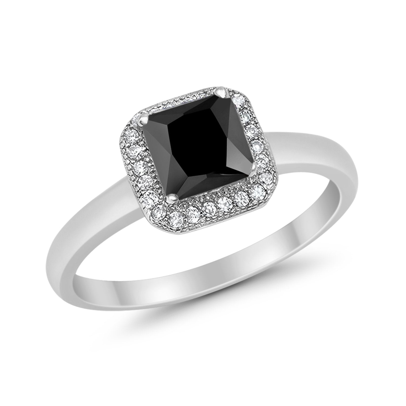 Halo Engagement Ring Simulated Cubic Zirconia 925 Sterling Silver