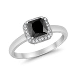 Halo Engagement Ring Simulated Cubic Zirconia 925 Sterling Silver