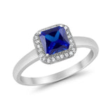 Halo Engagement Ring Simulated Cubic Zirconia 925 Sterling Silver