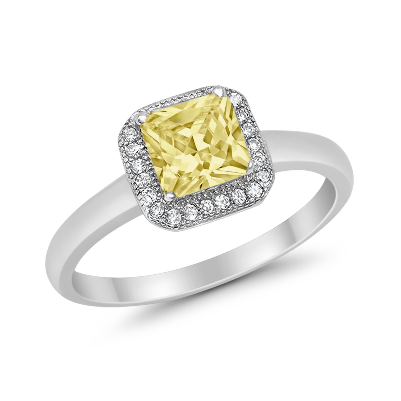 Halo Engagement Ring Simulated Cubic Zirconia 925 Sterling Silver