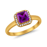 Halo Engagement Ring Simulated Cubic Zirconia 925 Sterling Silver