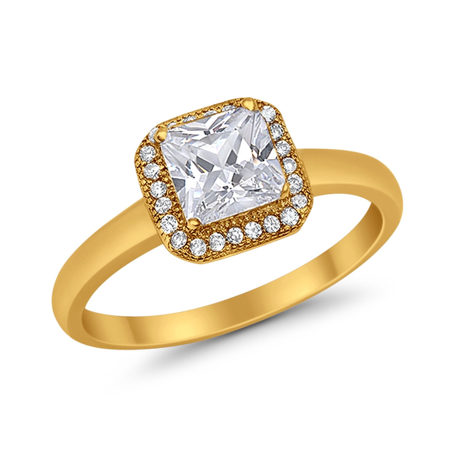 Halo Engagement Ring Simulated Cubic Zirconia 925 Sterling Silver