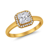 Halo Engagement Ring Simulated Cubic Zirconia 925 Sterling Silver