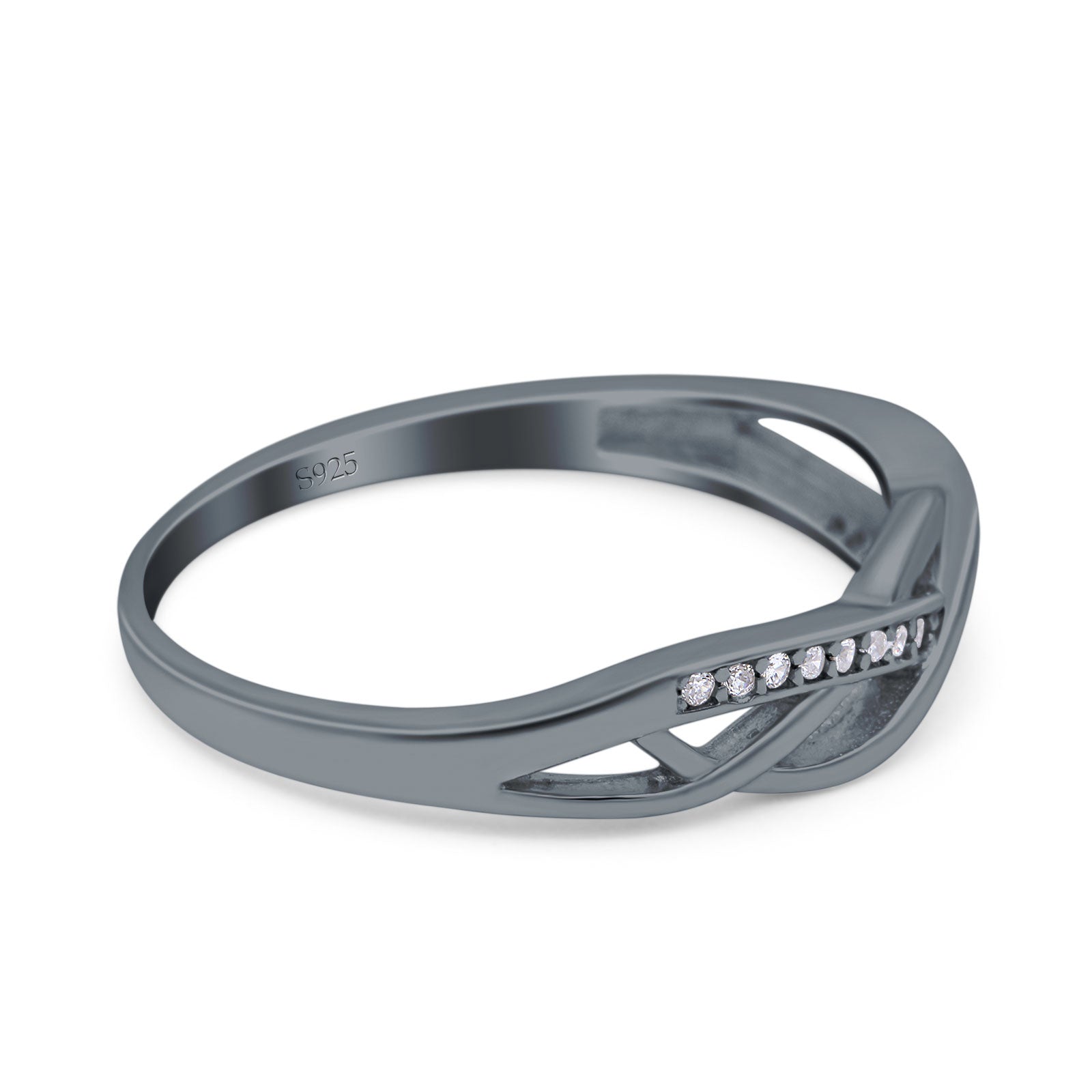 Infinity Twisted Half Eternity Wedding Band Ring Round Simulated Cubic Zirconia 925 Sterling Silver