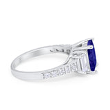 Emerald Cut Engagement Ring Round Simulated Cubic Zirconia 925 Sterling Silver