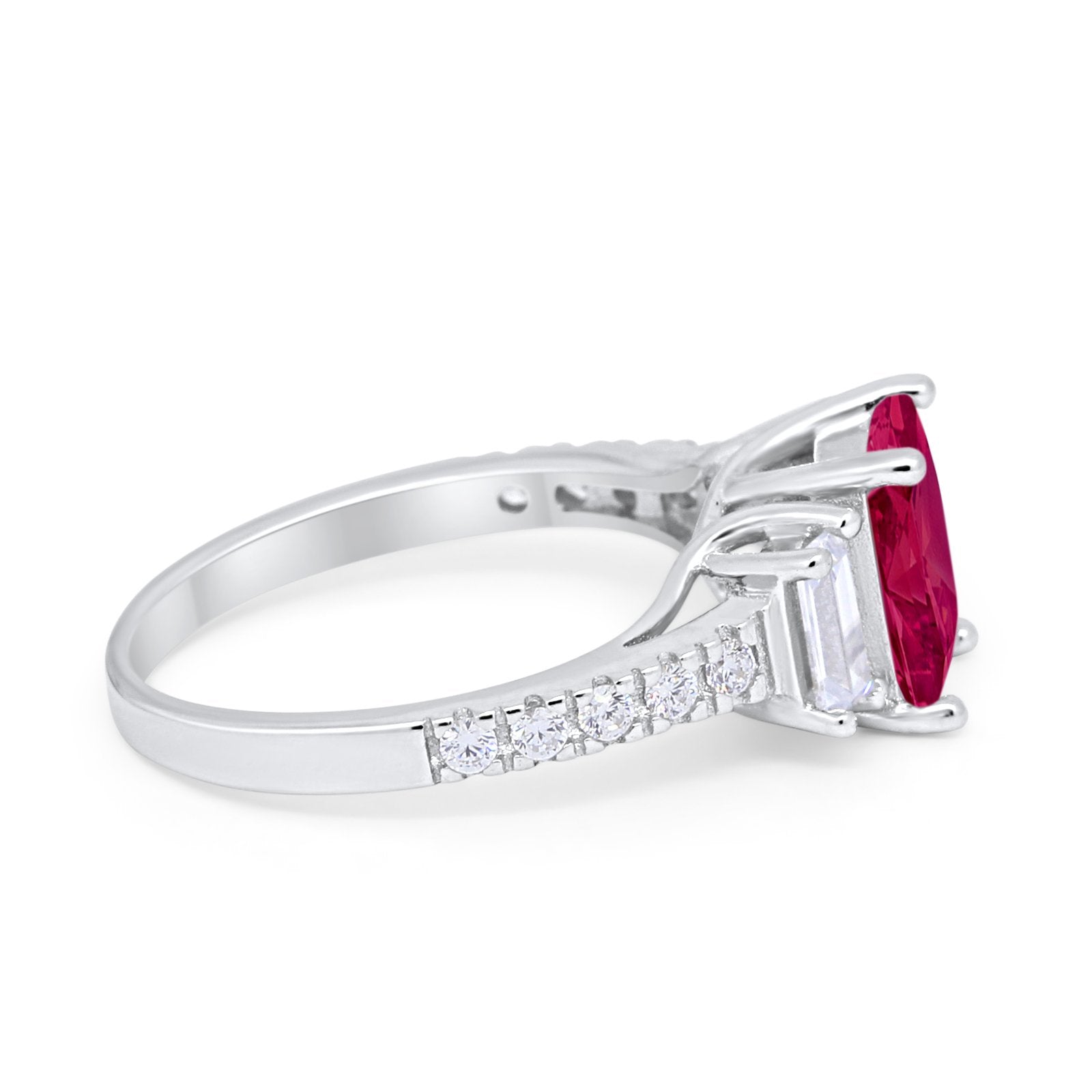 Emerald Cut Engagement Ring Round Simulated Cubic Zirconia 925 Sterling Silver