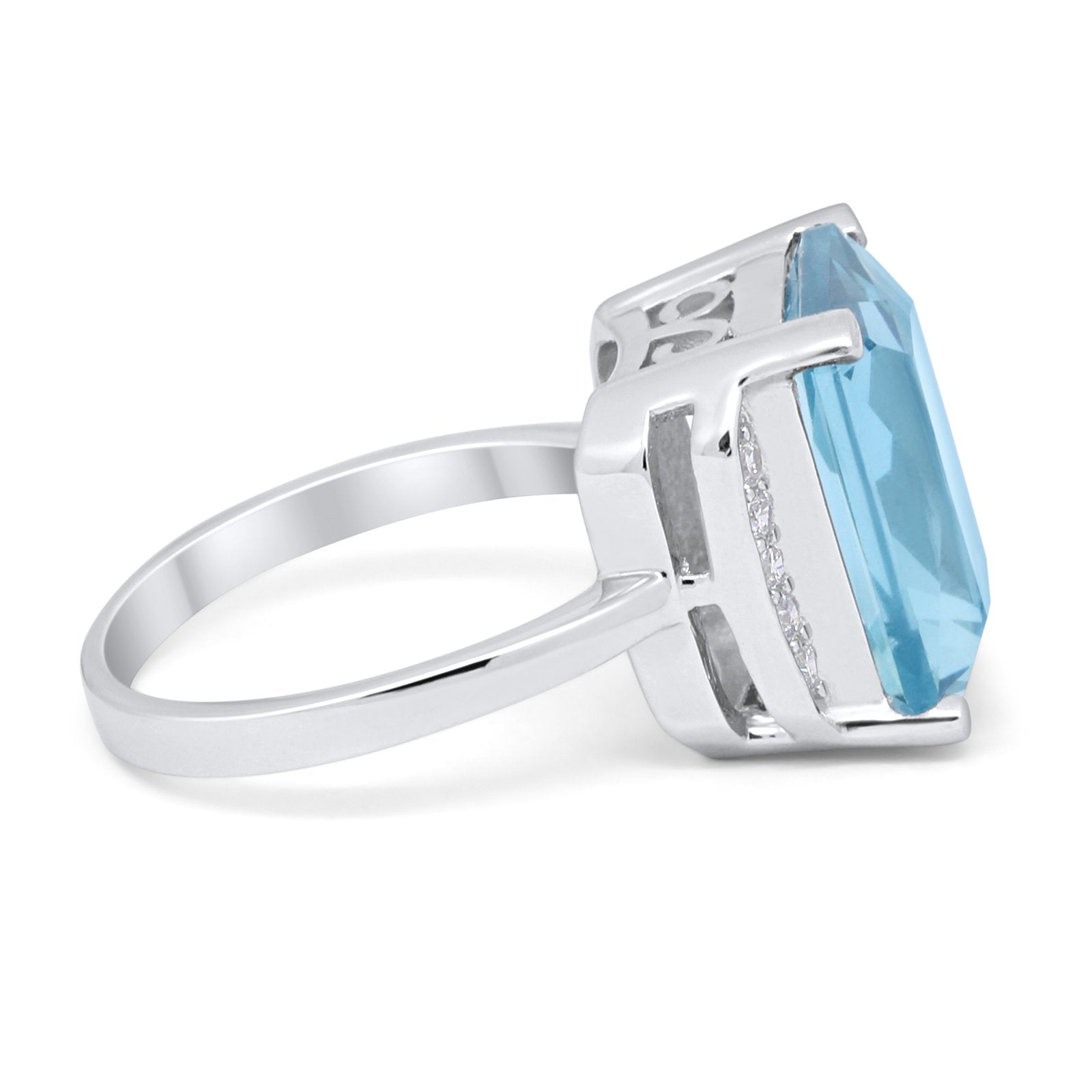 Engagement Ring Radiant Cut Simulated Cubic Zirconia 925 Sterling Silver