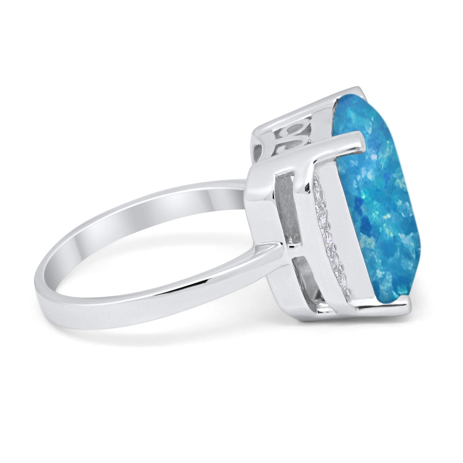 Engagement Ring Radiant Cut Simulated Cubic Zirconia 925 Sterling Silver