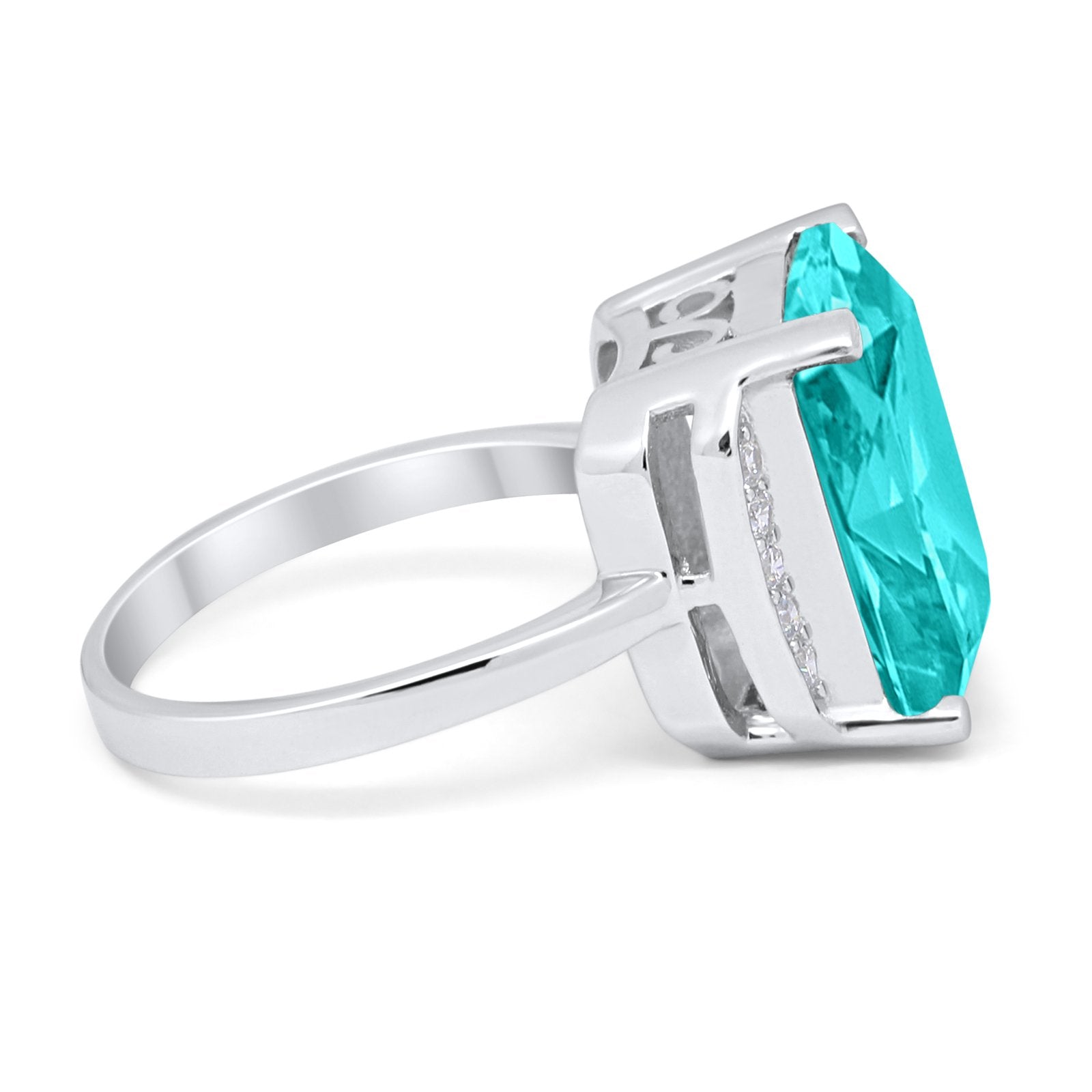 Engagement Ring Radiant Cut Simulated Cubic Zirconia 925 Sterling Silver
