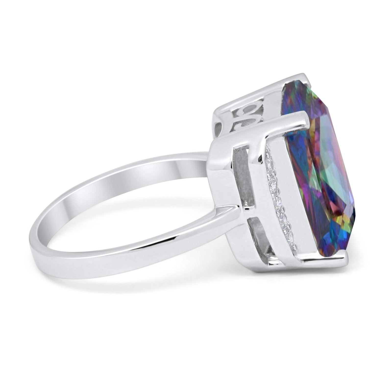 Engagement Ring Radiant Cut Simulated Cubic Zirconia 925 Sterling Silver