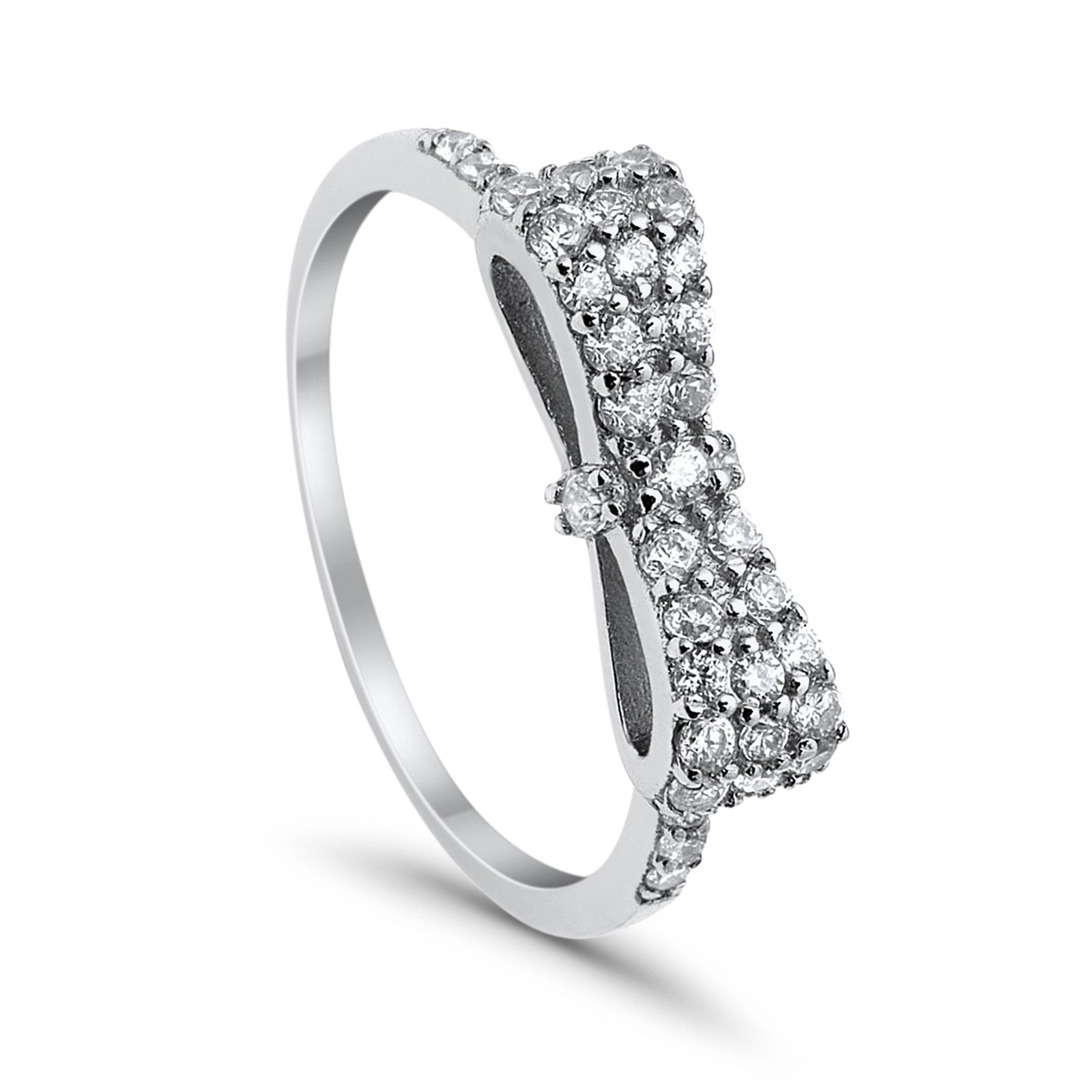 Wedding Ring Ribbon Shape Round Simulated Cubic Zirconia 925 Sterling Silver