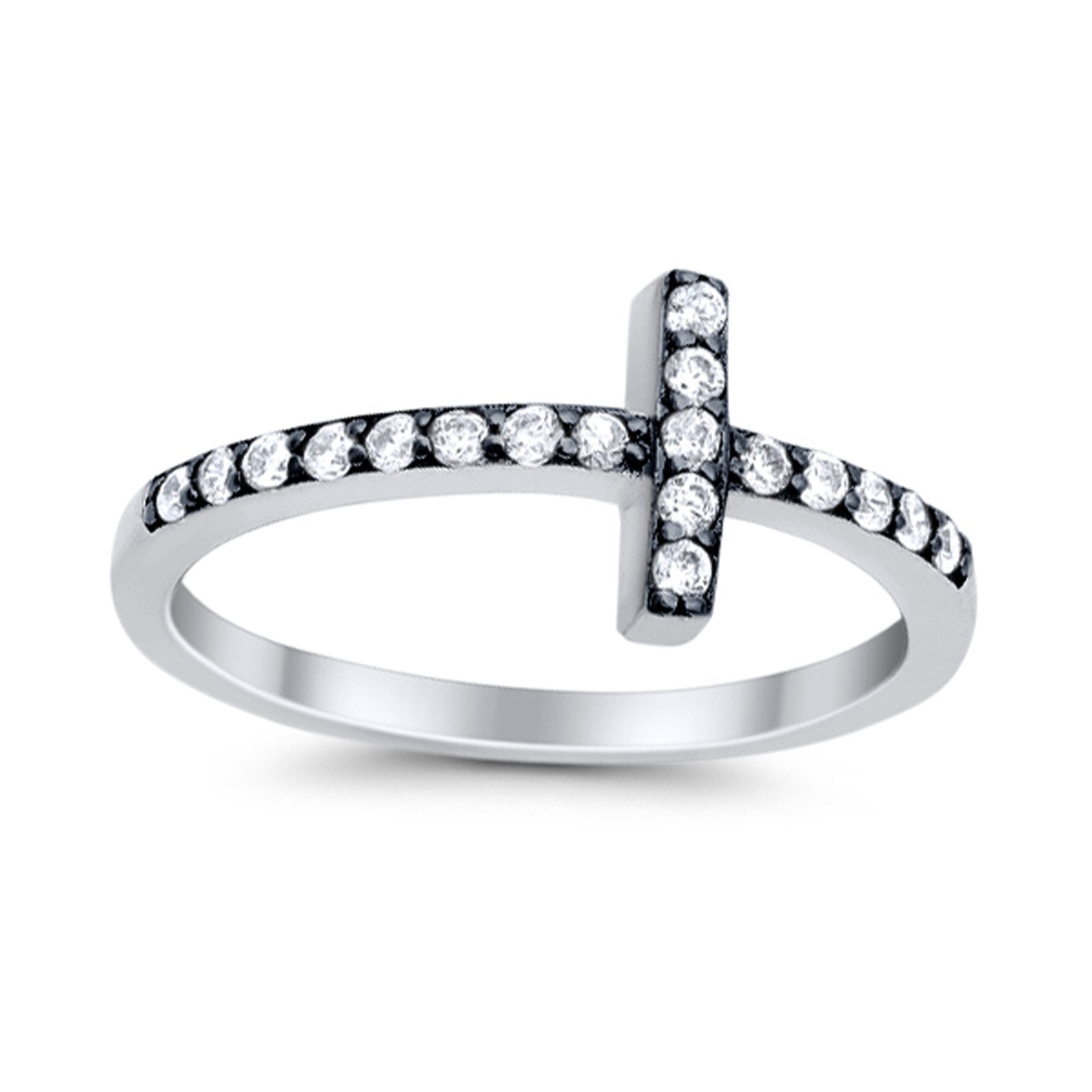 Wedding Eternity Sideways Cross Rings Simulated CZ 925 Sterling Silver