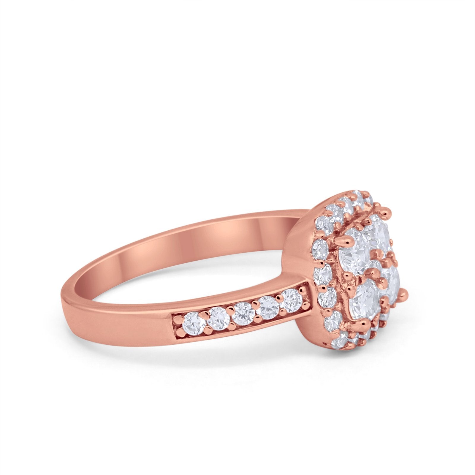 Halo Dazzling Accent Wedding Ring Simulated Cubic Zirconia 925 Sterling Silver