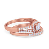 Halo Two Piece Engagement Ring Simulated Cubic Zirconia 925 Sterling Silver