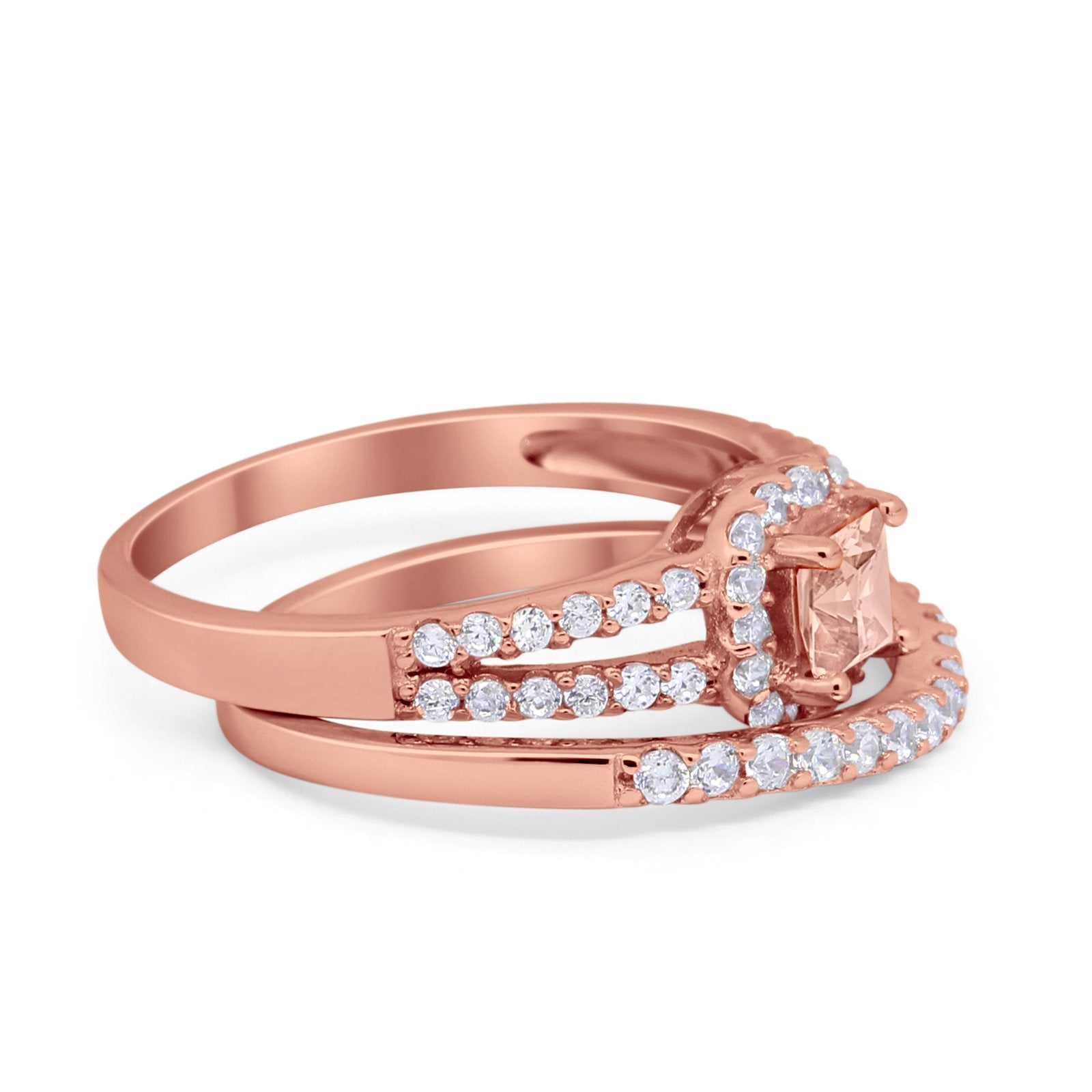 Halo Two Piece Engagement Ring Simulated Cubic Zirconia 925 Sterling Silver