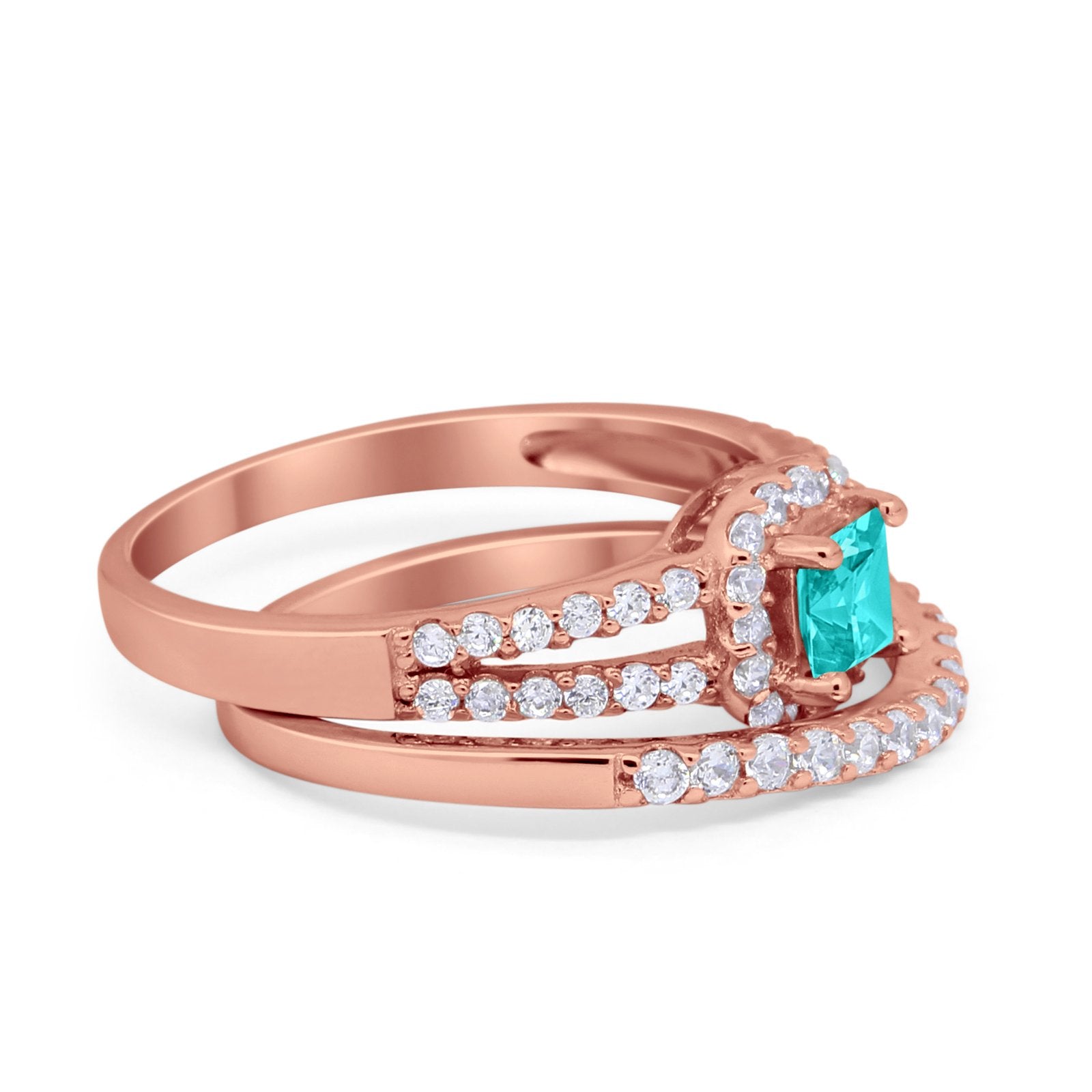 Halo Two Piece Engagement Ring Simulated Cubic Zirconia 925 Sterling Silver