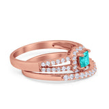 Halo Two Piece Engagement Ring Simulated Cubic Zirconia 925 Sterling Silver