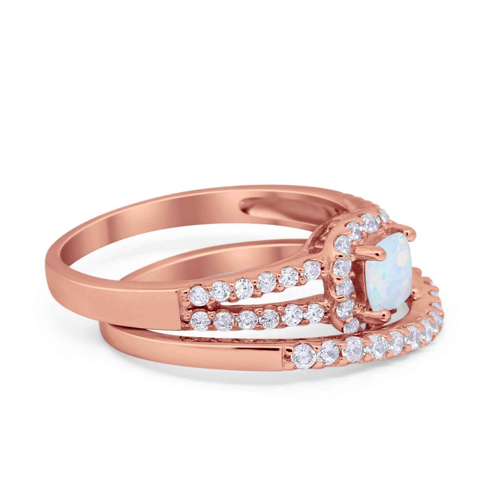 Halo Two Piece Engagement Ring Simulated Cubic Zirconia 925 Sterling Silver