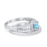 Halo Two Piece Engagement Ring Simulated Cubic Zirconia 925 Sterling Silver