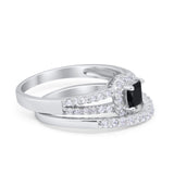 Halo Two Piece Engagement Ring Simulated Cubic Zirconia 925 Sterling Silver