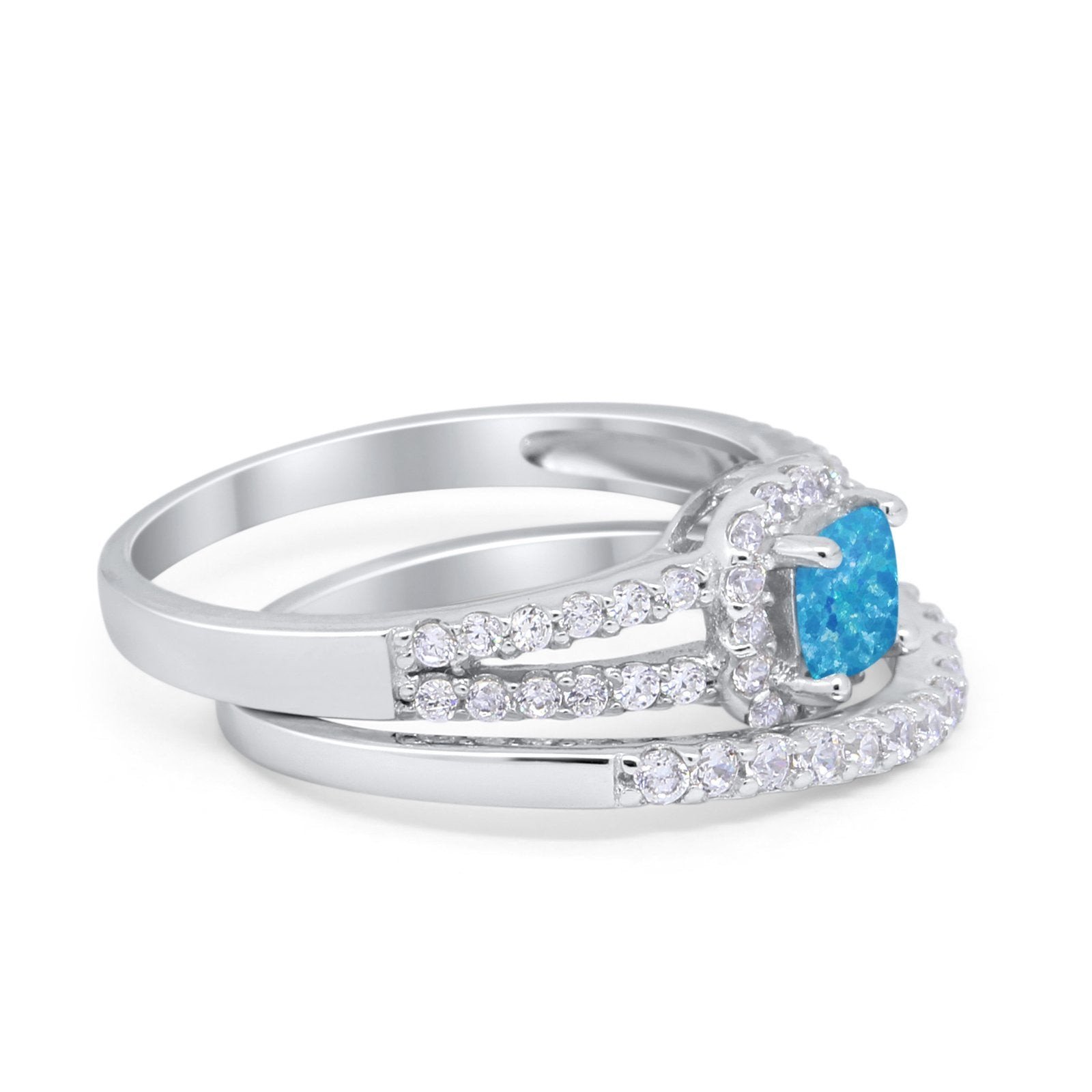 Halo Two Piece Engagement Ring Simulated Cubic Zirconia 925 Sterling Silver