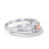 Halo Two Piece Engagement Ring Simulated Cubic Zirconia 925 Sterling Silver