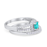 Halo Two Piece Engagement Ring Simulated Cubic Zirconia 925 Sterling Silver