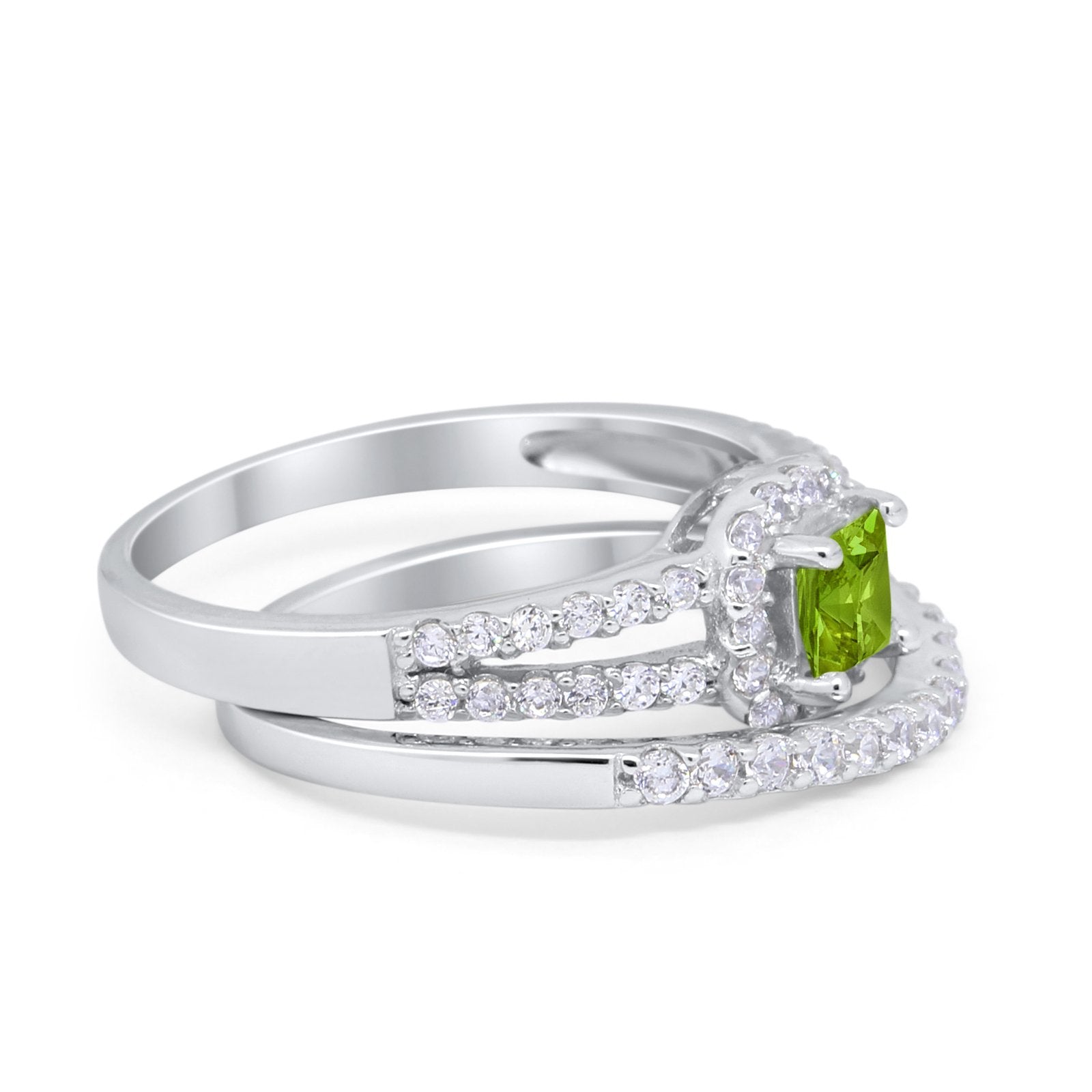 Halo Two Piece Engagement Ring Simulated Cubic Zirconia 925 Sterling Silver