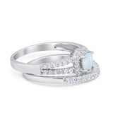 Halo Two Piece Engagement Ring Simulated Cubic Zirconia 925 Sterling Silver