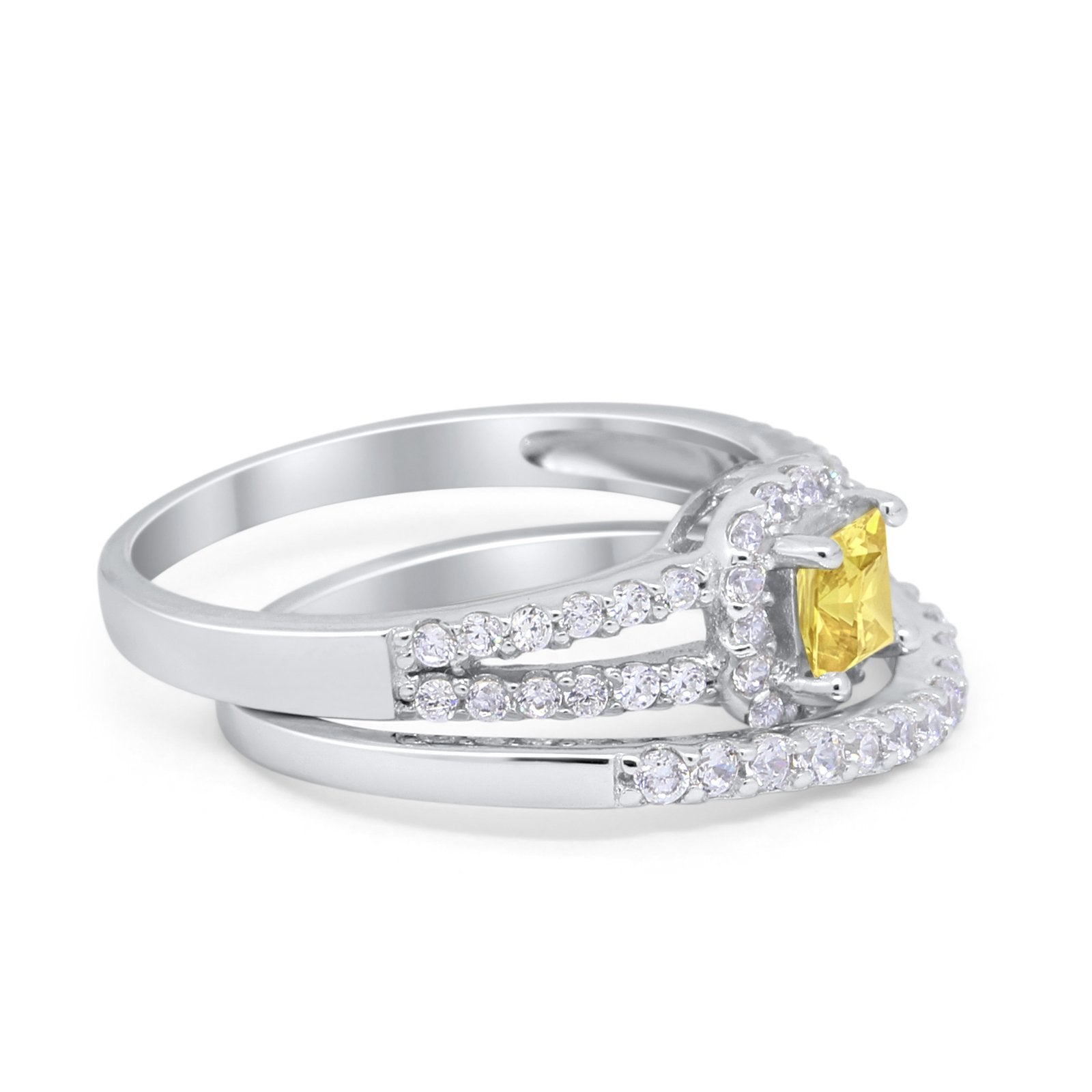 Halo Two Piece Engagement Ring Simulated Cubic Zirconia 925 Sterling Silver