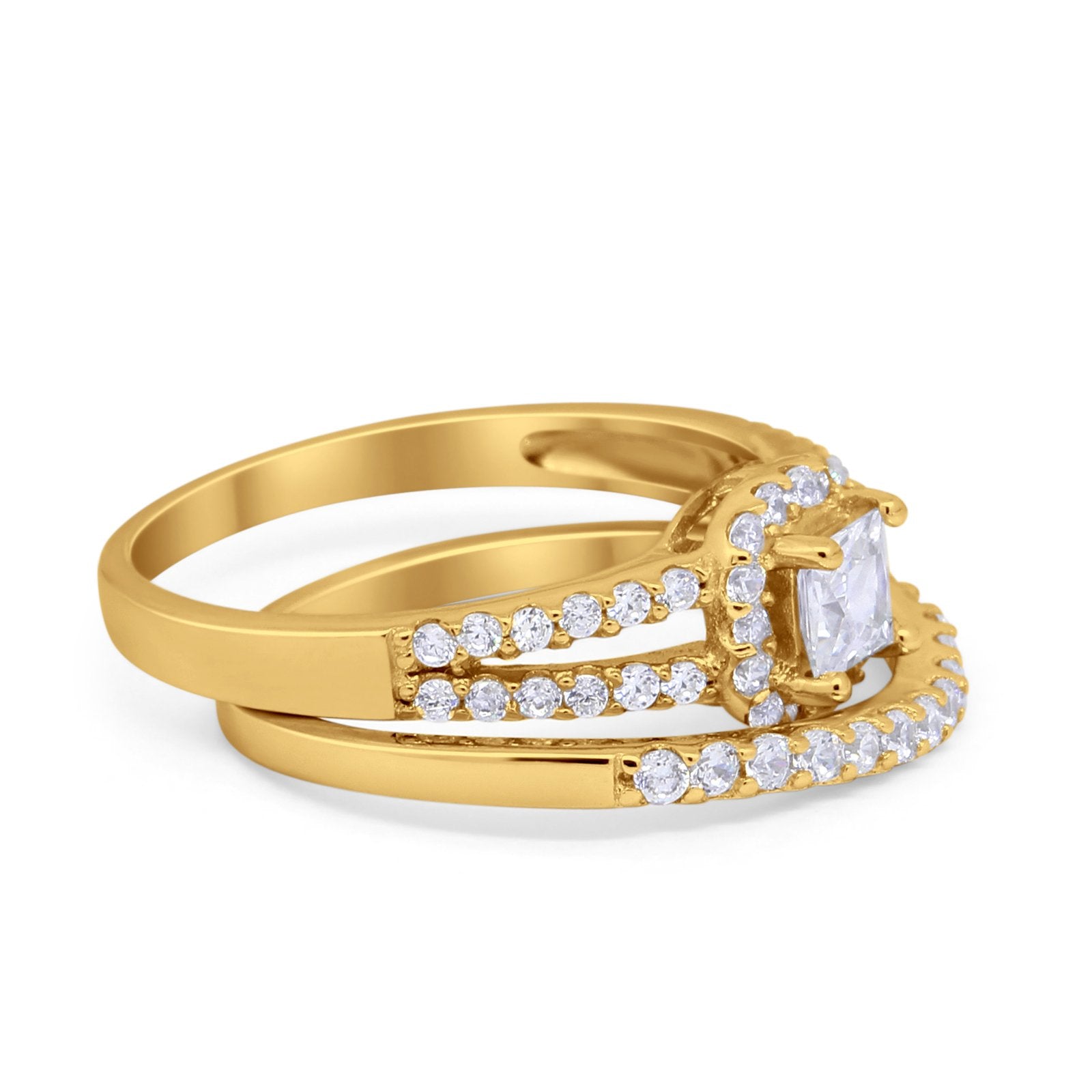 Halo Two Piece Engagement Ring Simulated Cubic Zirconia 925 Sterling Silver