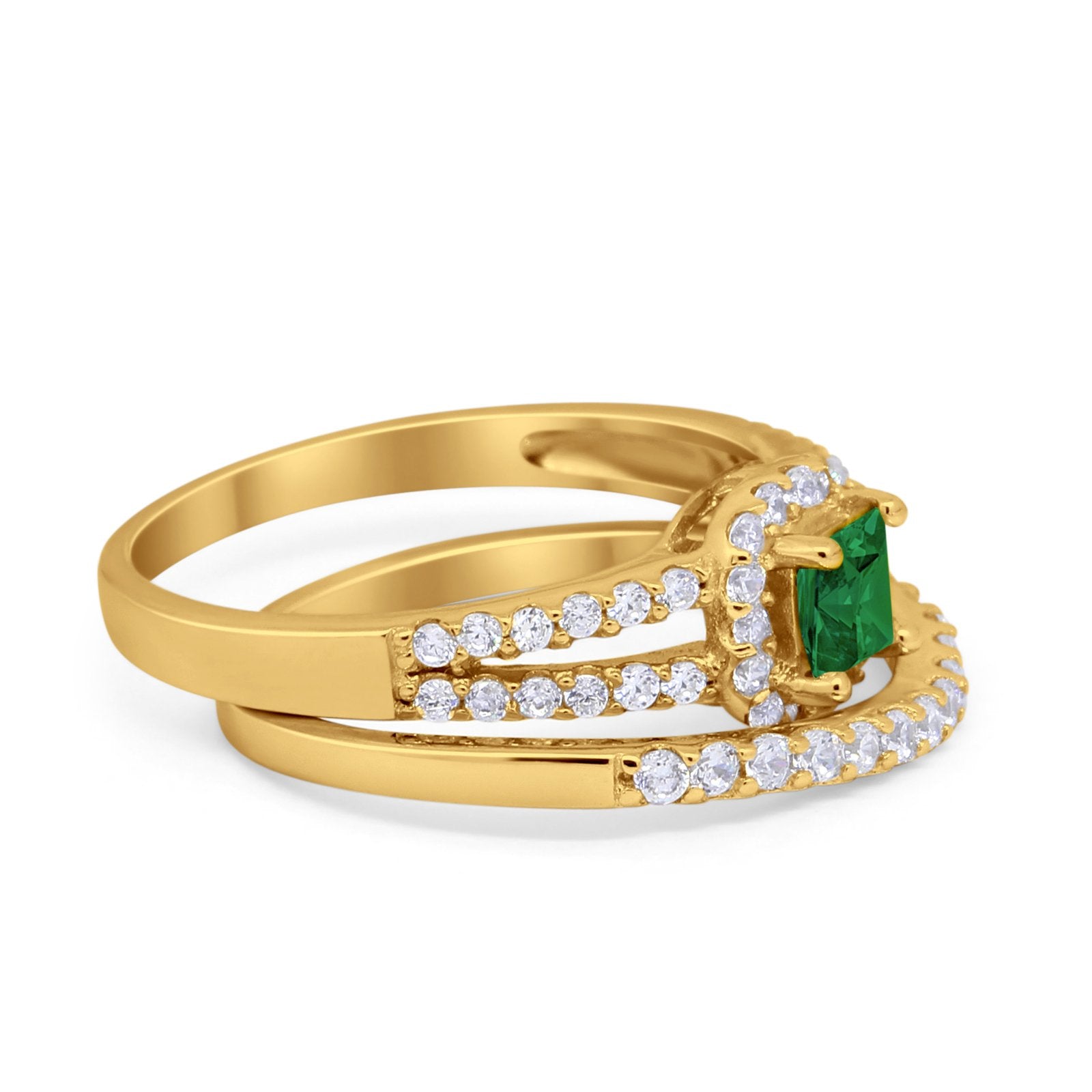 Halo Two Piece Engagement Ring Simulated Cubic Zirconia 925 Sterling Silver