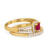 Halo Two Piece Engagement Ring Simulated Cubic Zirconia 925 Sterling Silver