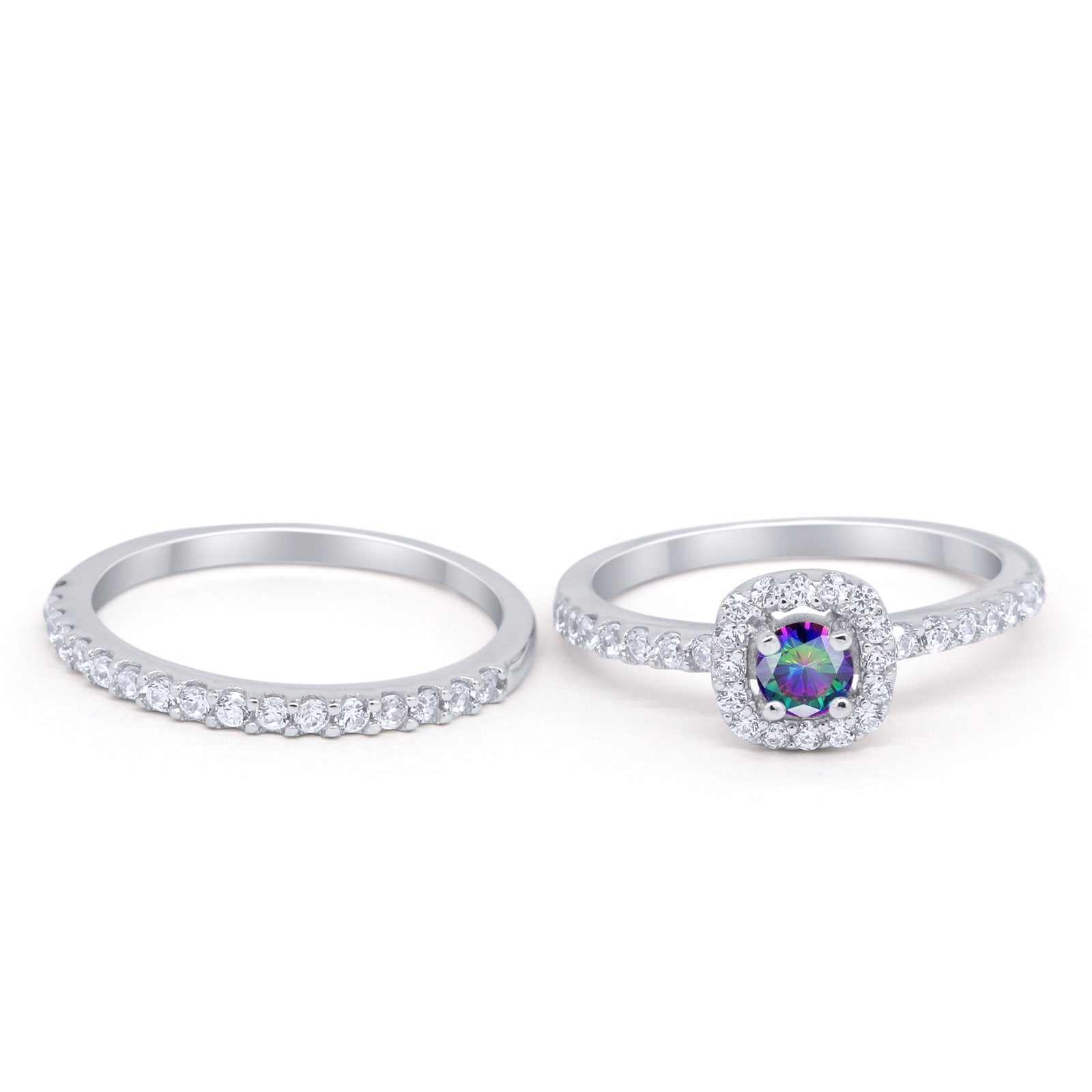 Wedding Band Ring Round Piece Simulated Cubic Zirconia 925 Sterling Silver