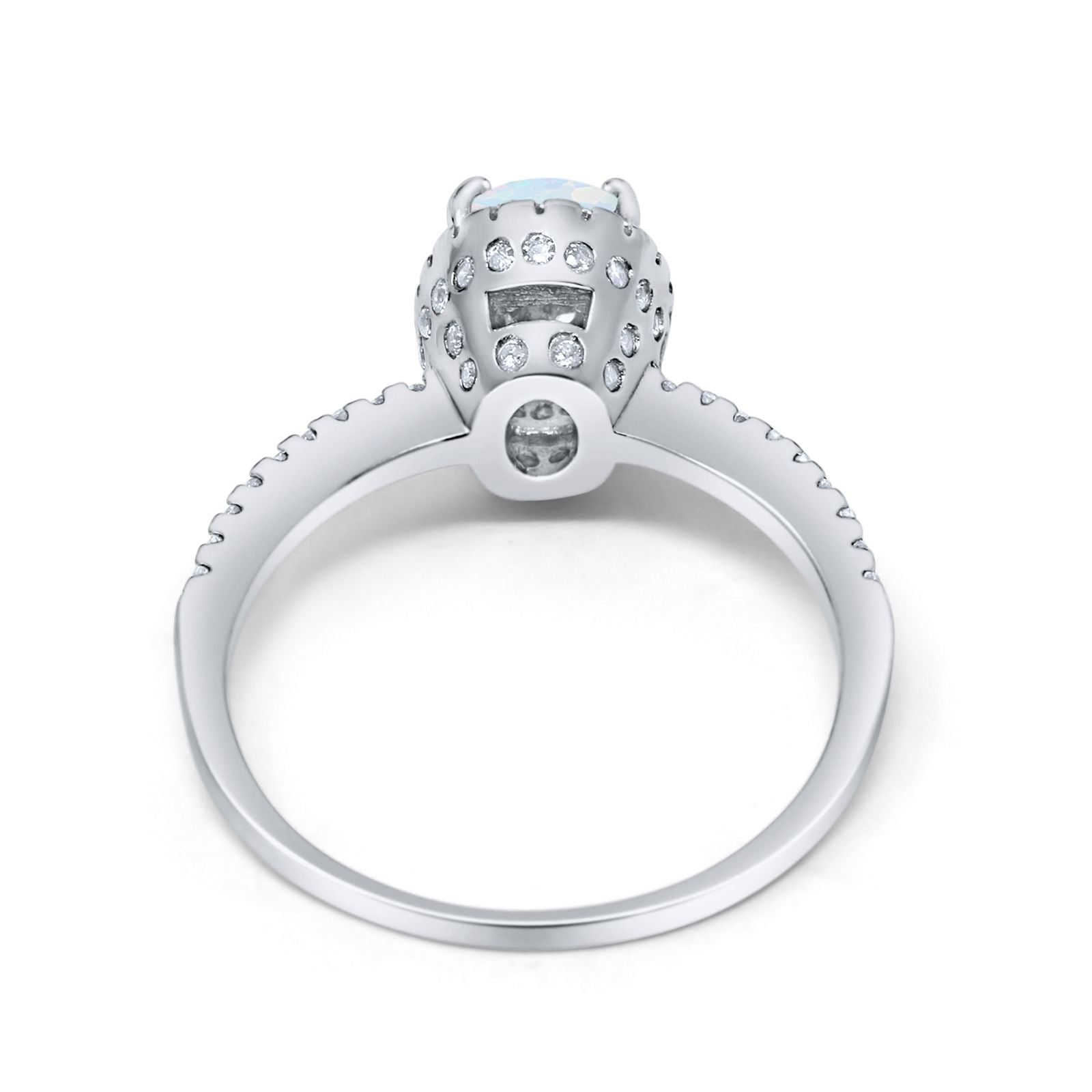 Halo Fashion Ring Oval Simulated Cubic Zirconia Accent 925 Sterling Silver