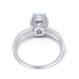 Halo Fashion Ring Oval Simulated Cubic Zirconia Accent 925 Sterling Silver