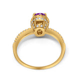 Halo Fashion Ring Oval Simulated Cubic Zirconia Accent 925 Sterling Silver