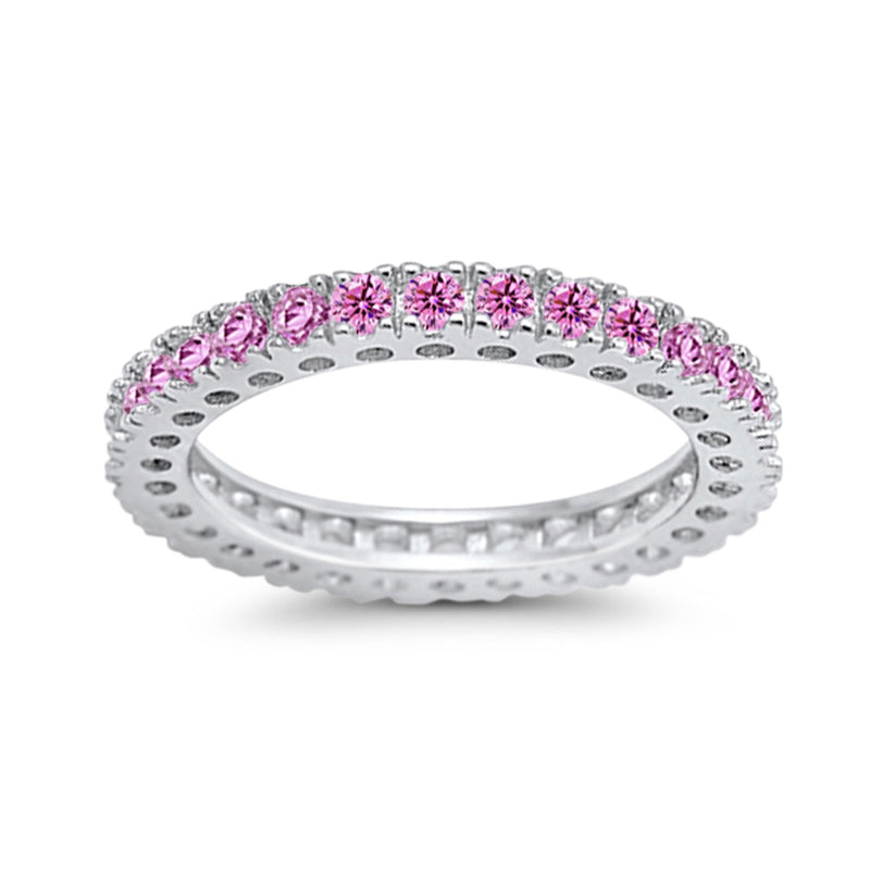 Eternity Wedding Band Rings Round Simulated CZ 925 Sterling Silver