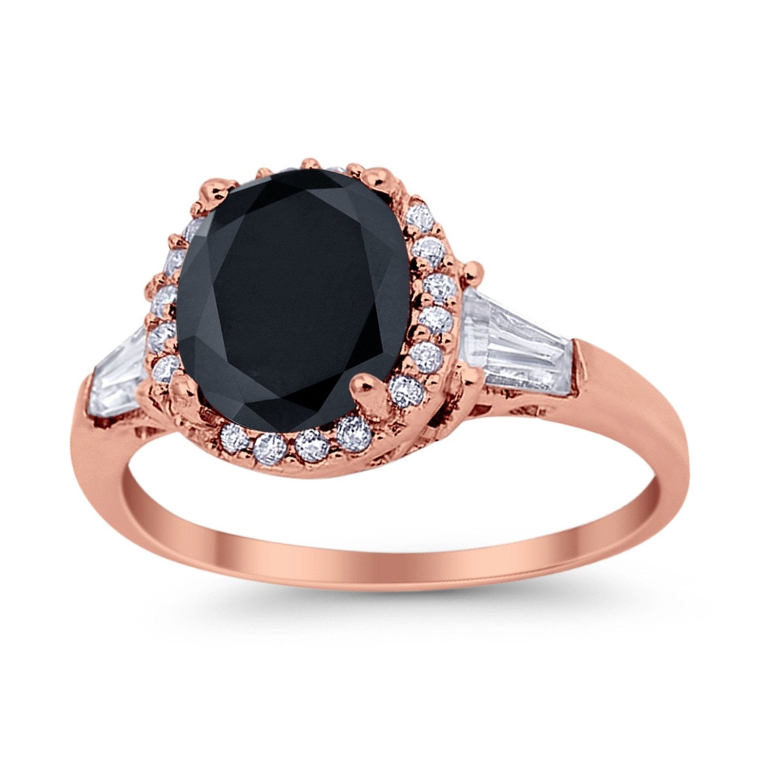 Halo Engagement Ring Baguette Simulated Cubic Zirconia 925 Sterling Silver