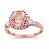 Halo Engagement Ring Baguette Simulated Cubic Zirconia 925 Sterling Silver