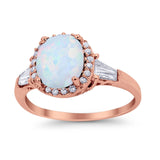 Halo Engagement Ring Baguette Simulated Cubic Zirconia 925 Sterling Silver