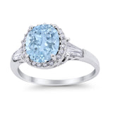 Halo Engagement Ring Baguette Simulated Cubic Zirconia 925 Sterling Silver