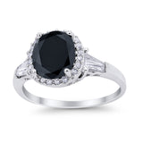 Halo Engagement Ring Baguette Simulated Cubic Zirconia 925 Sterling Silver