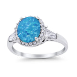 Halo Engagement Ring Baguette Simulated Cubic Zirconia 925 Sterling Silver