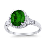 Halo Engagement Ring Baguette Simulated Cubic Zirconia 925 Sterling Silver