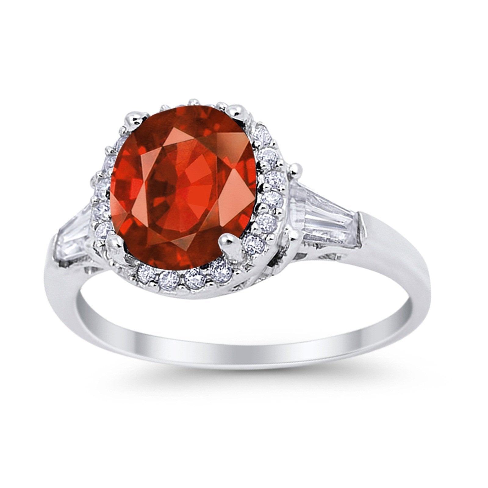 Halo Engagement Ring Baguette Simulated Cubic Zirconia 925 Sterling Silver