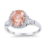 Halo Engagement Ring Baguette Simulated Cubic Zirconia 925 Sterling Silver