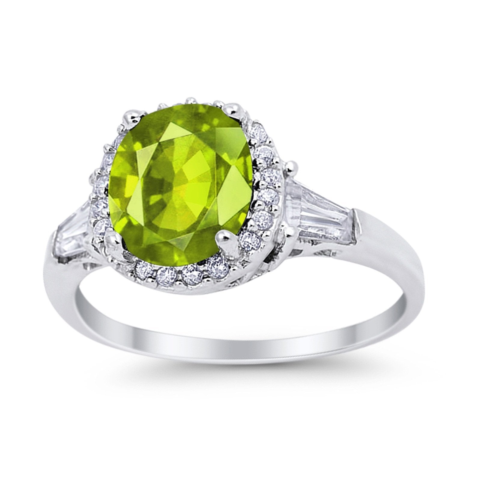 Halo Engagement Ring Baguette Simulated Cubic Zirconia 925 Sterling Silver