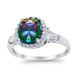 Halo Engagement Ring Baguette Simulated Cubic Zirconia 925 Sterling Silver