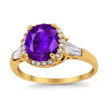 Halo Engagement Ring Baguette Simulated Cubic Zirconia 925 Sterling Silver